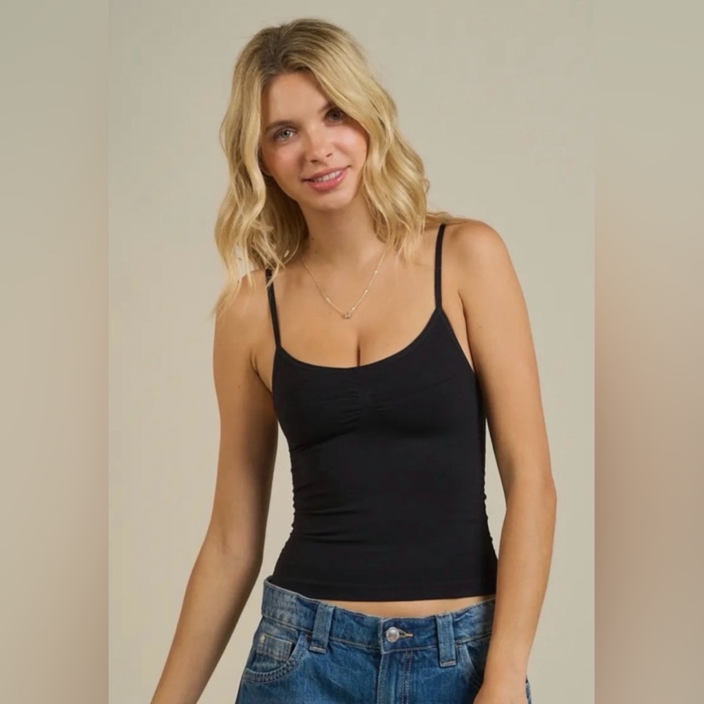 Black Long Spaghetti Strap Tank - S/M